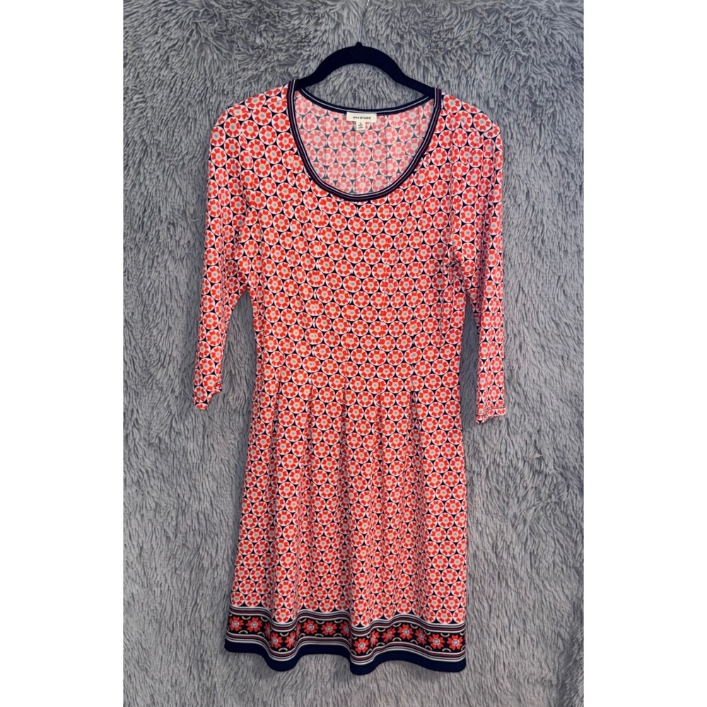 MAX STUDIO Orange Geometric Print 3/4 Sleeve Scoop Neck Mini Dress‎ Size S
